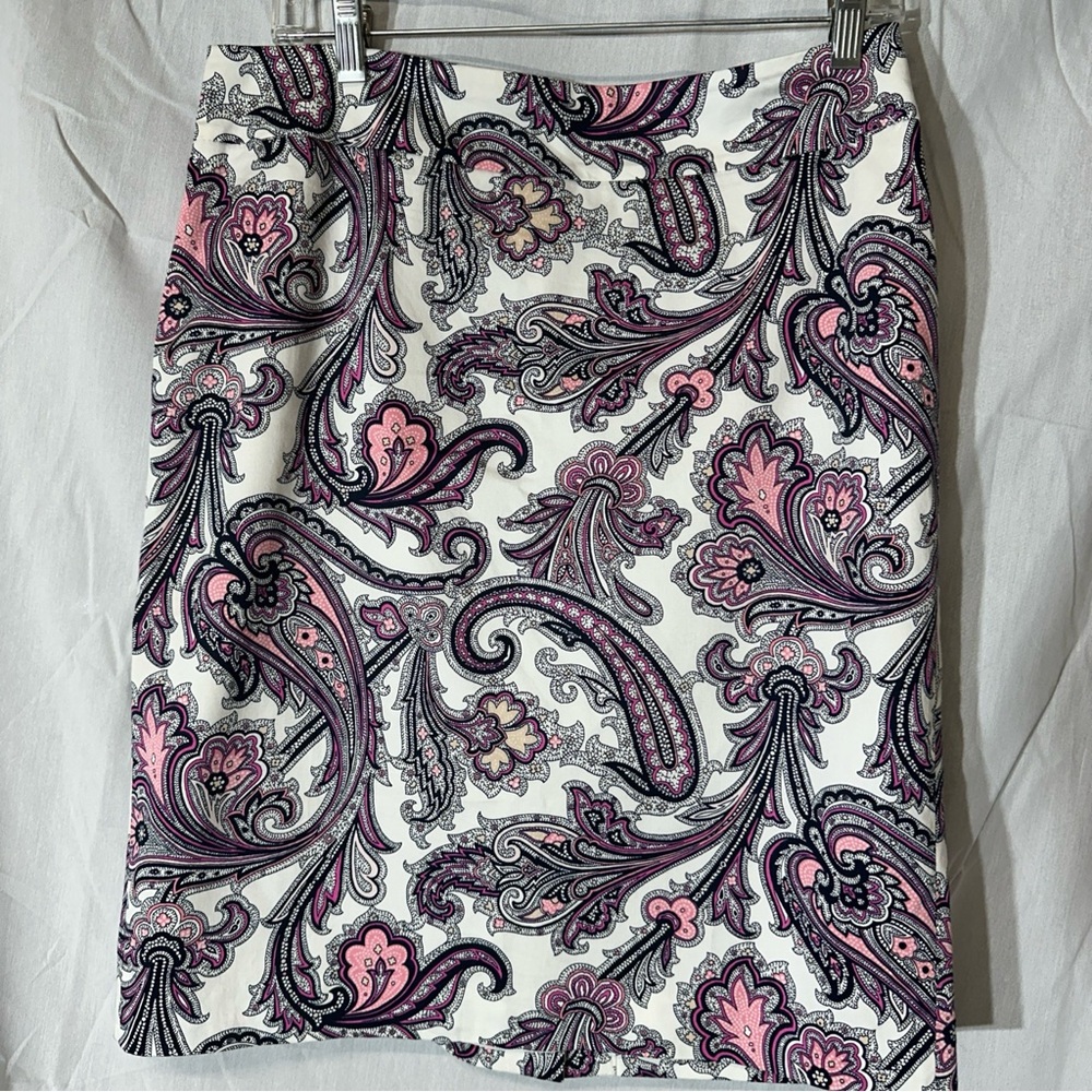 Ann Taylor Paisley Pencil Skirt in Pink and Gray